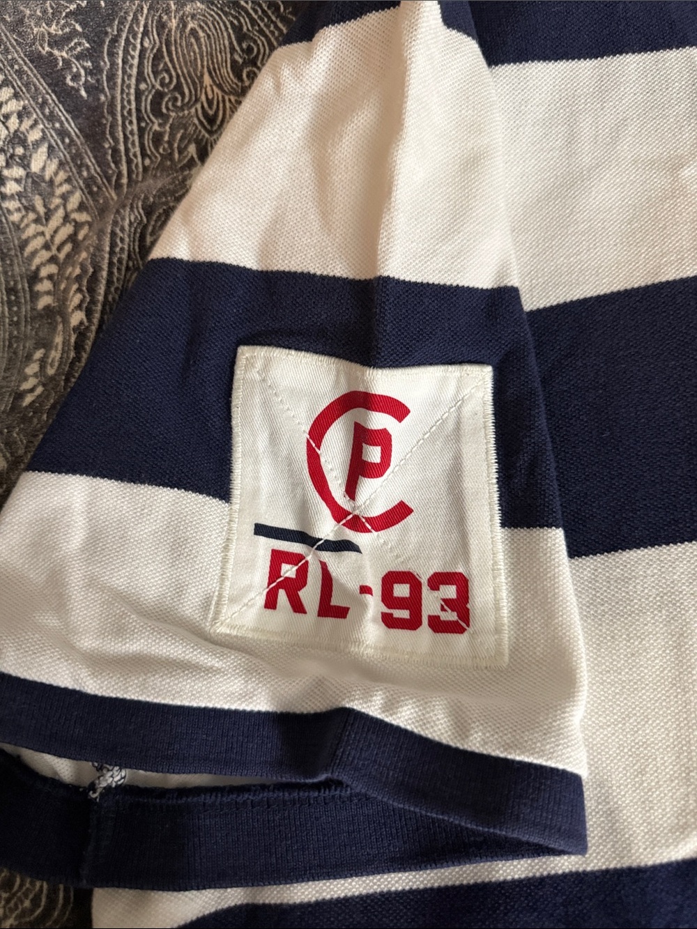 Polo by Ralph Lauren Navy & White Striped Rugby Polo with Chambray Collar - Picture 4 of 6